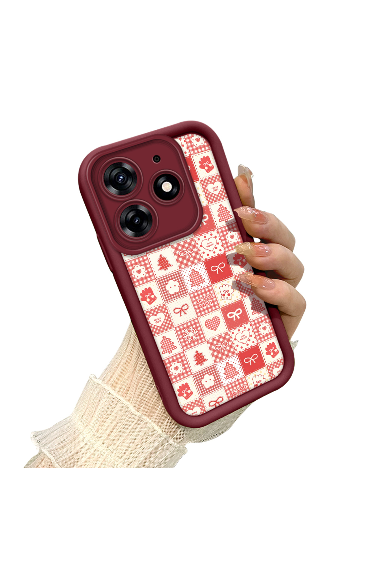 Tecno Spark 10 Pro 4G Compatible Christmas Patterned Burgundy Silicone Anti-Drop Case