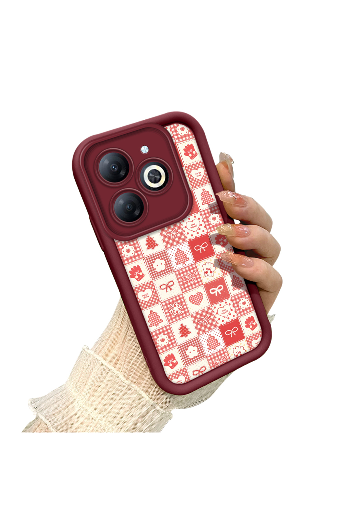 Tecno Spark 20/20C Compatible Christmas Pattern Claret Red Silicone Anti Fall Pouch