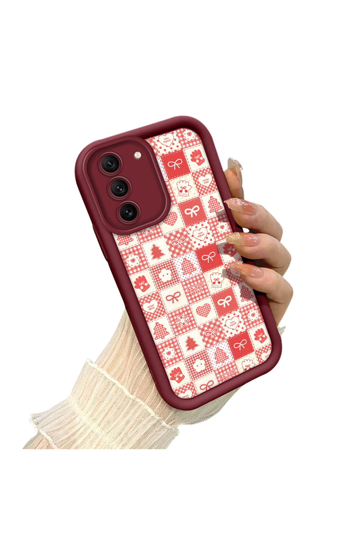 Samsung Galaxy S21 Fe 5G Compatible Christmas Pattern Claret Red Silicone Anti-Fall Pouch