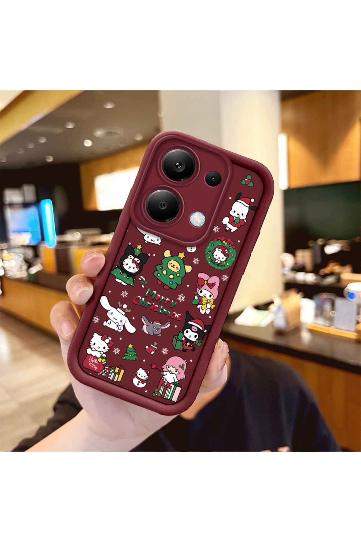 Xiaomi Redmi Note 13 Pro 4G Compatible Christmas Festival Pattern Burgundy Silicone Anti Fall Case