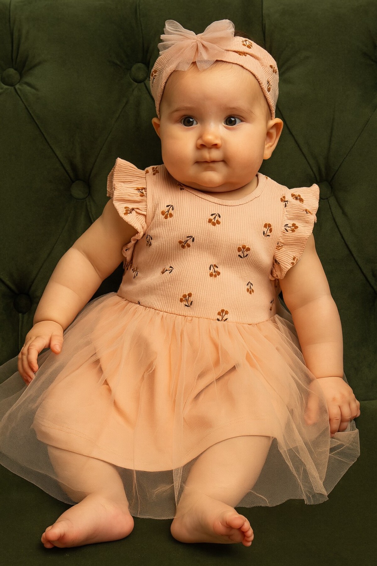 Chicsy Baby Kız Bebek Çiçek Nakışlı Tül Etekli Premium Elbise ve Taç Takımı fotoğrafı 2 (önizleme)