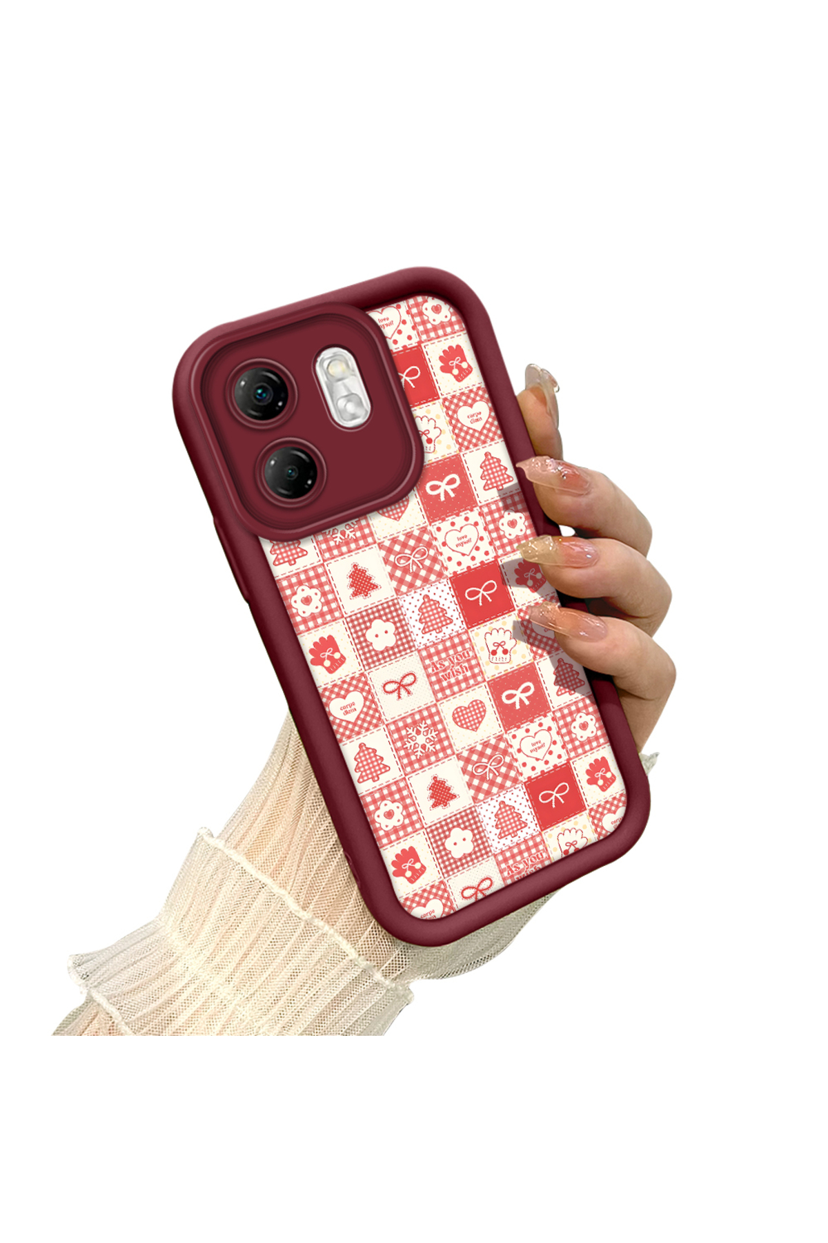 Infinix Smart 9 Compatible Christmas Pattern Claret Red Silicone Anti-Fall Pouch