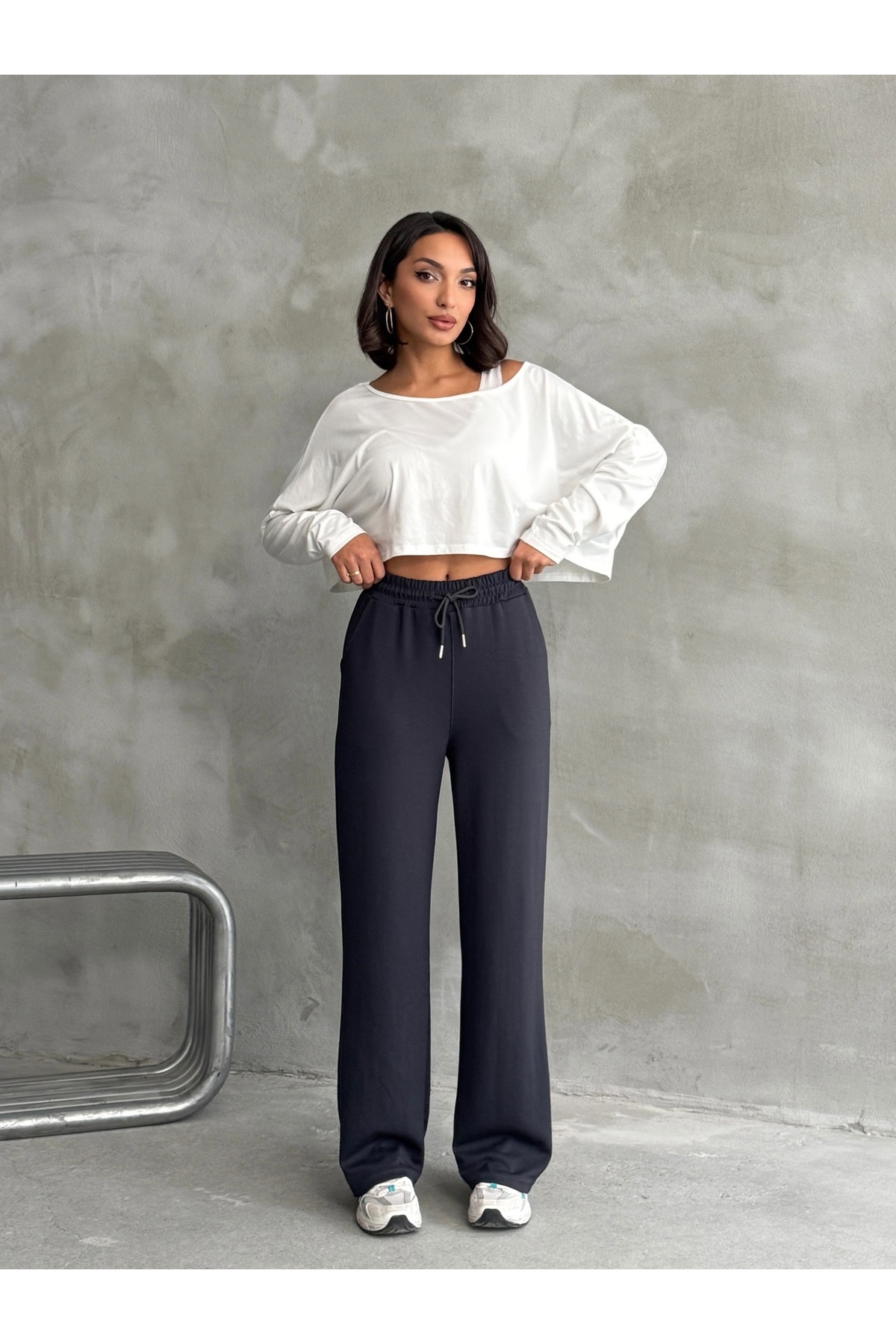 Nordmende  Kadın Modal Geniş Paça Yüksek Bel Eşofman Altı - Görsel 3