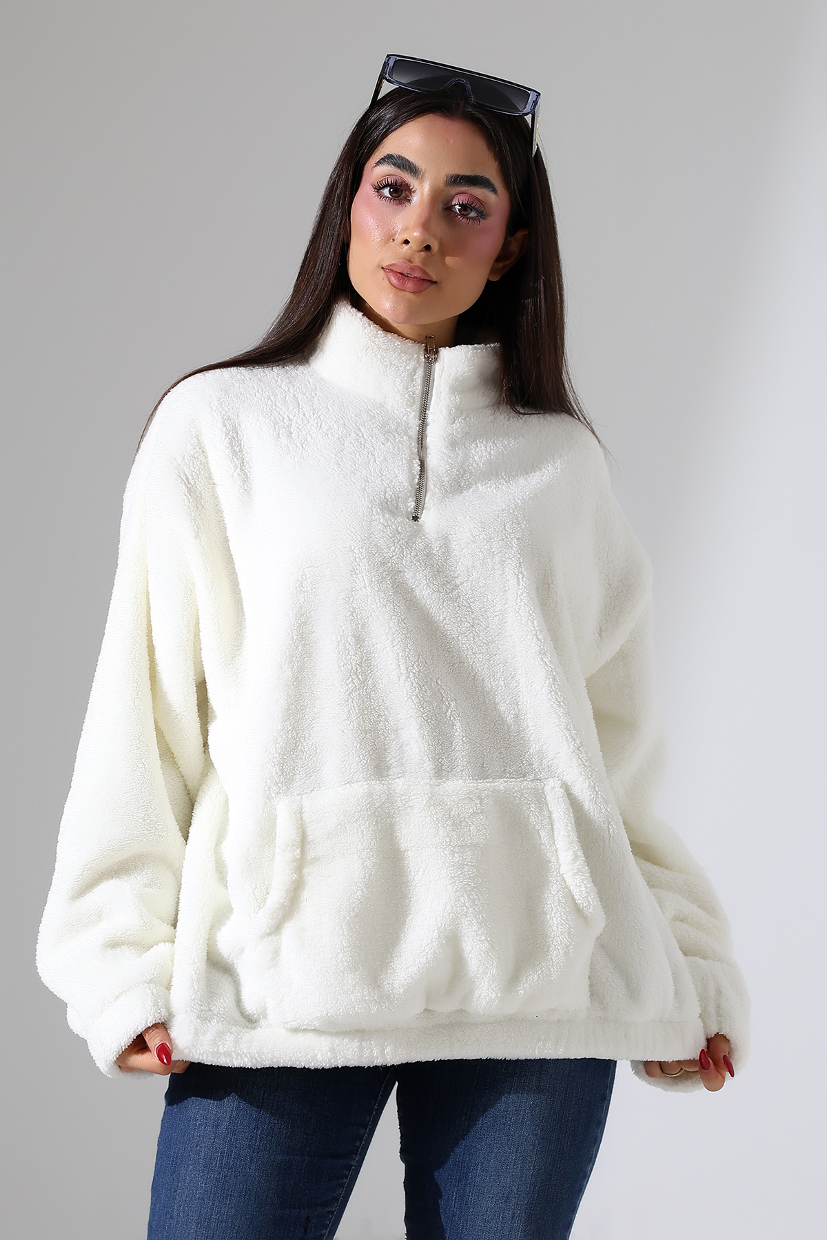 DİVİSTA Kadın Yaka Fermuarlı Uzun Kollu Peluş Sweatshirt görsel 4