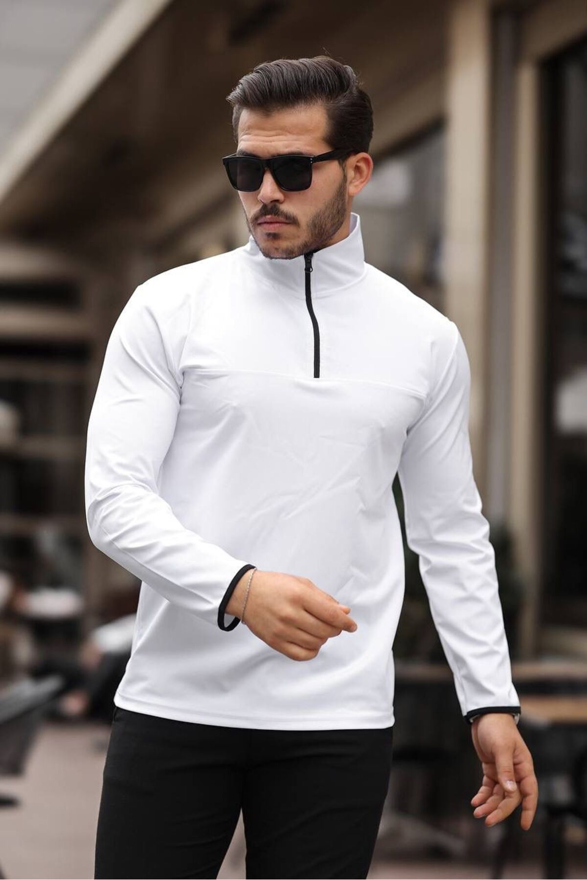 Unisex Scuba Yarım Fermuarlı Üst Sportswear — سفید SCUBA001 — تصویر 2 از 5