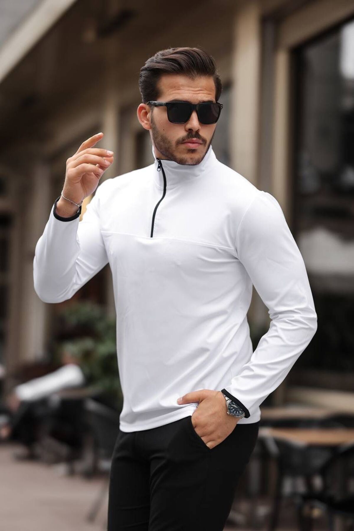 Unisex Scuba Yarım Fermuarlı Üst Sportswear — سفید SCUBA001 — تصویر 3 از 5