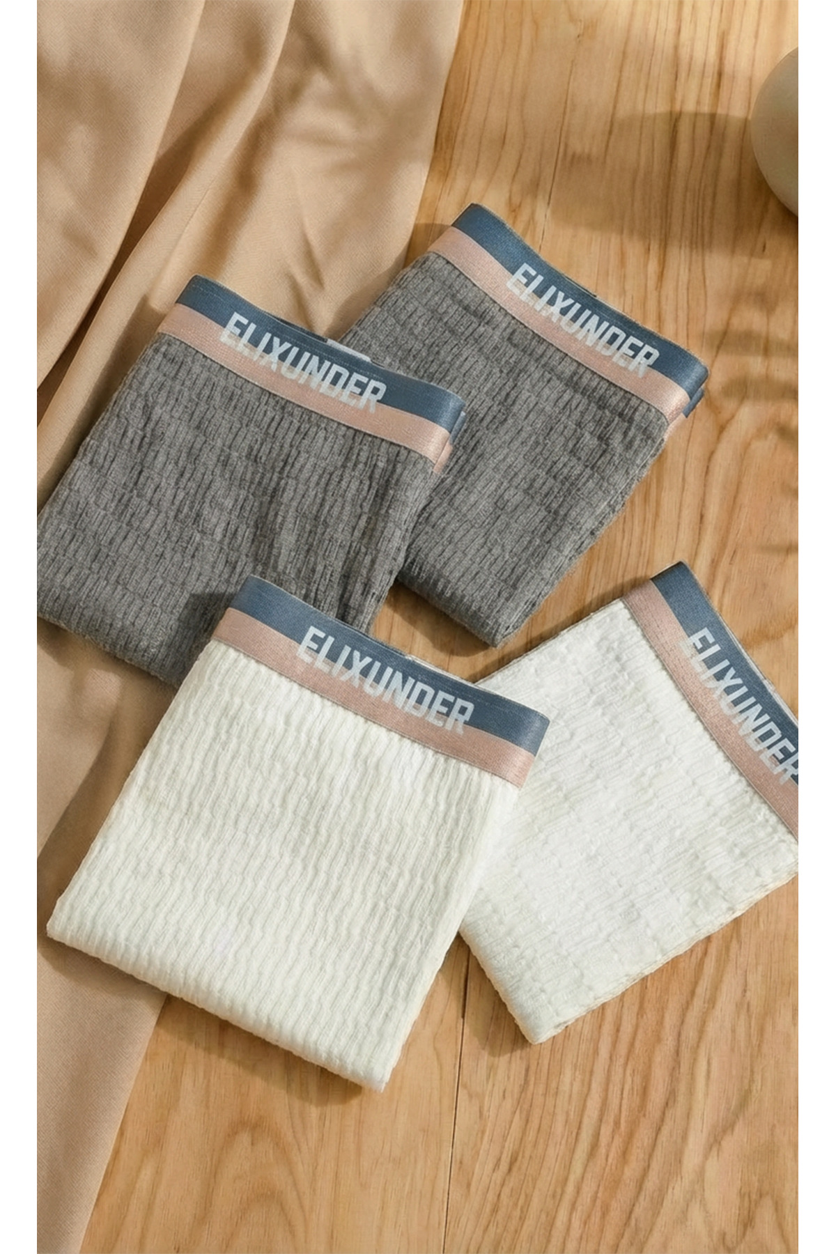 Elixunder 4'lü Gri-Beyaz Erkek Boxer Glad And Comfortable Terletmez Nefes Alabilen Pamuklu Boxer