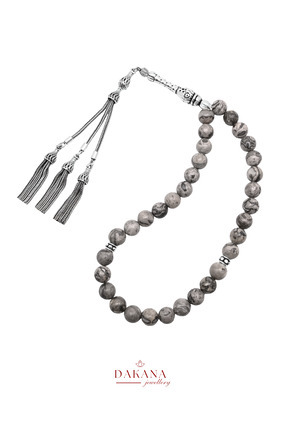 DAKANA JEWELLERY Sertifikalı Gri Jasper Taşı Oğlak Burcu 925 Ayar Gümüş Doğal...