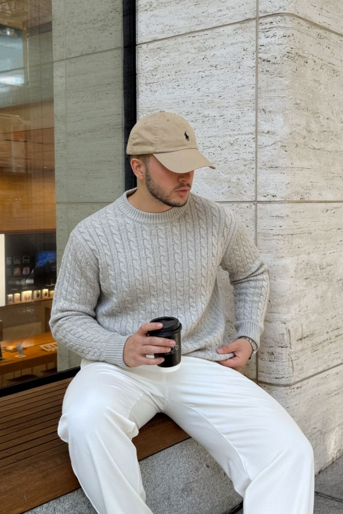 ژاکت کشباف میرا پریمیوم یقه یقه ای ضخیم خاکستری — رنگارنگ 0456 — تصویر 5 از 8