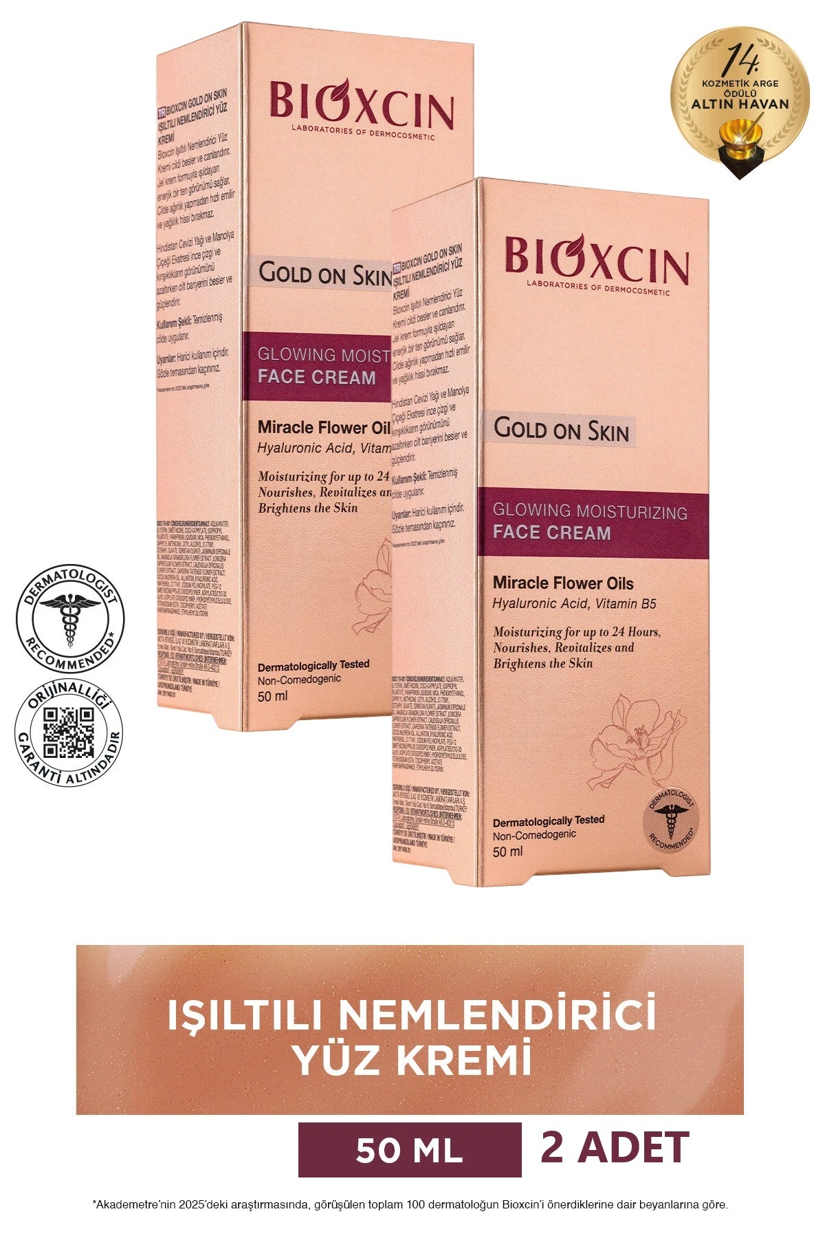 Bioxcin Gold On Skin Işıltılı Yüz Kremi 2x50 Ml Hyalüronik Asit