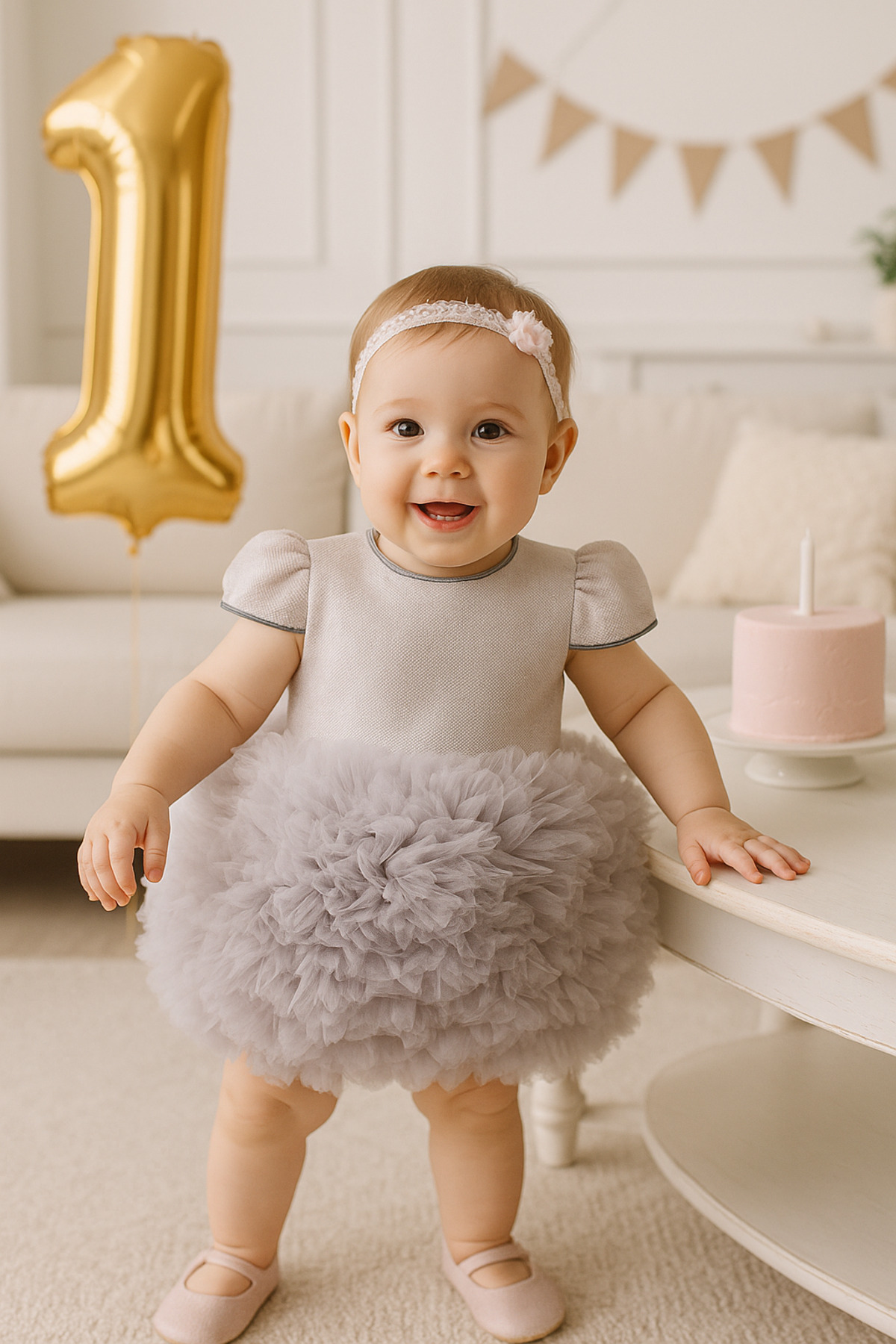 Babyhola 0-3 Yaş Doğum Günü Parti Konsept Tütü Pırıltılı Bebek Elbisesi Dokulu Açık Pembe Gri