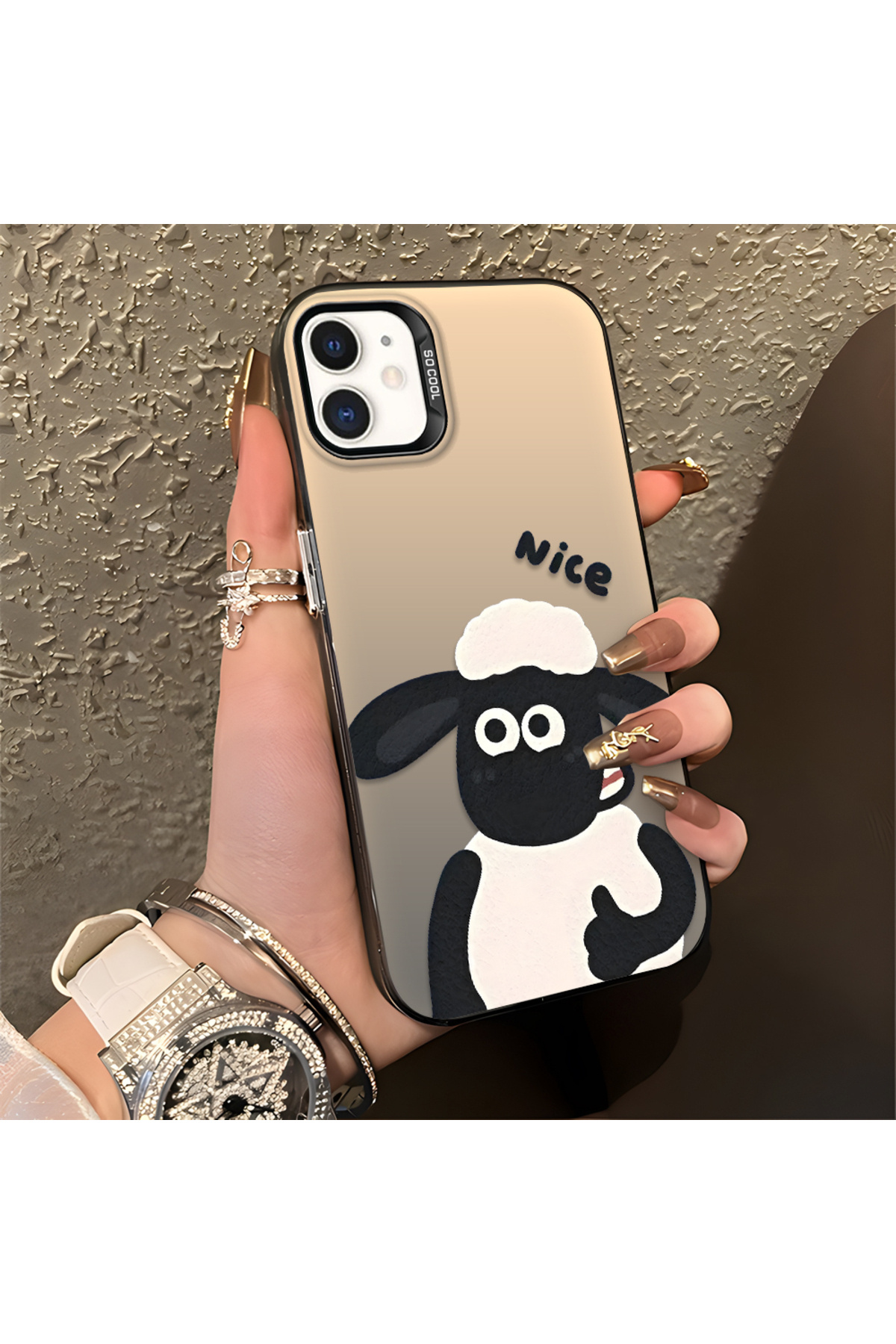 iPhone 11 Compatible Silicone Edge Hard Back Anti Fall Lamb Pattern Case