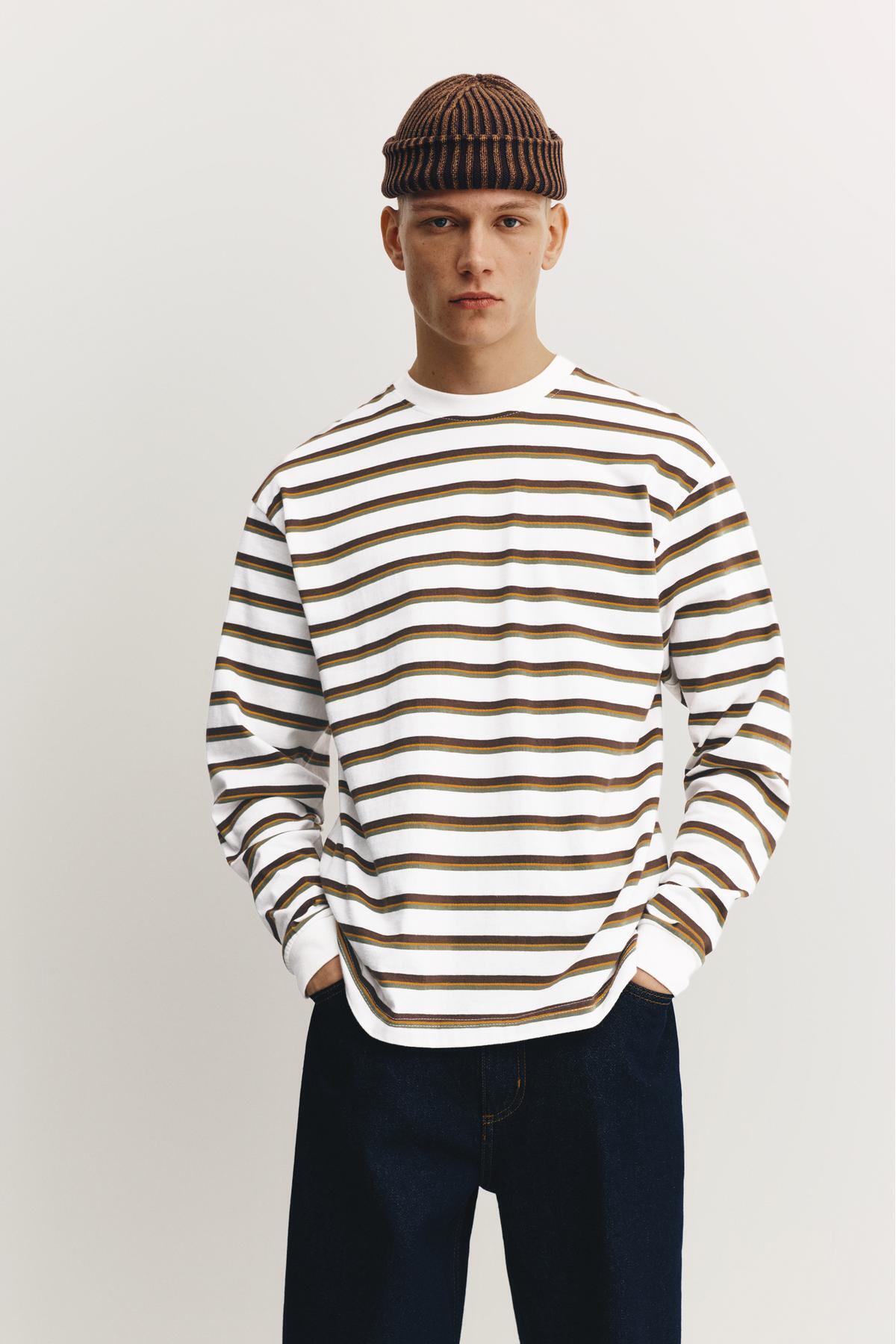 پول اند بیر تی‌شرت آستین بلند راه راه