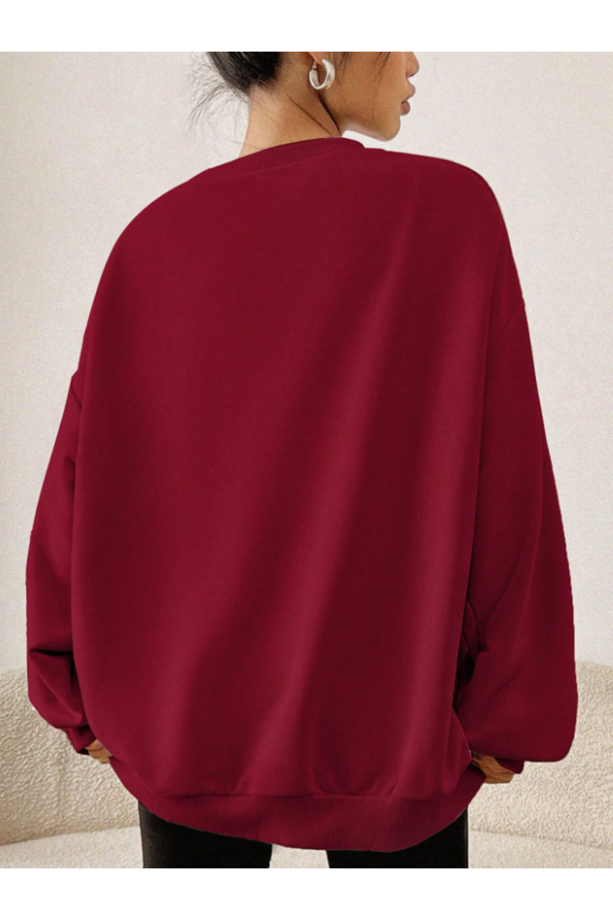 Revasser  Kadın KEDİ Detaylı Özel Baskılı Renkli Oversize Bisiklet Yaka Pamuklu Sweatshirt - Görsel 2