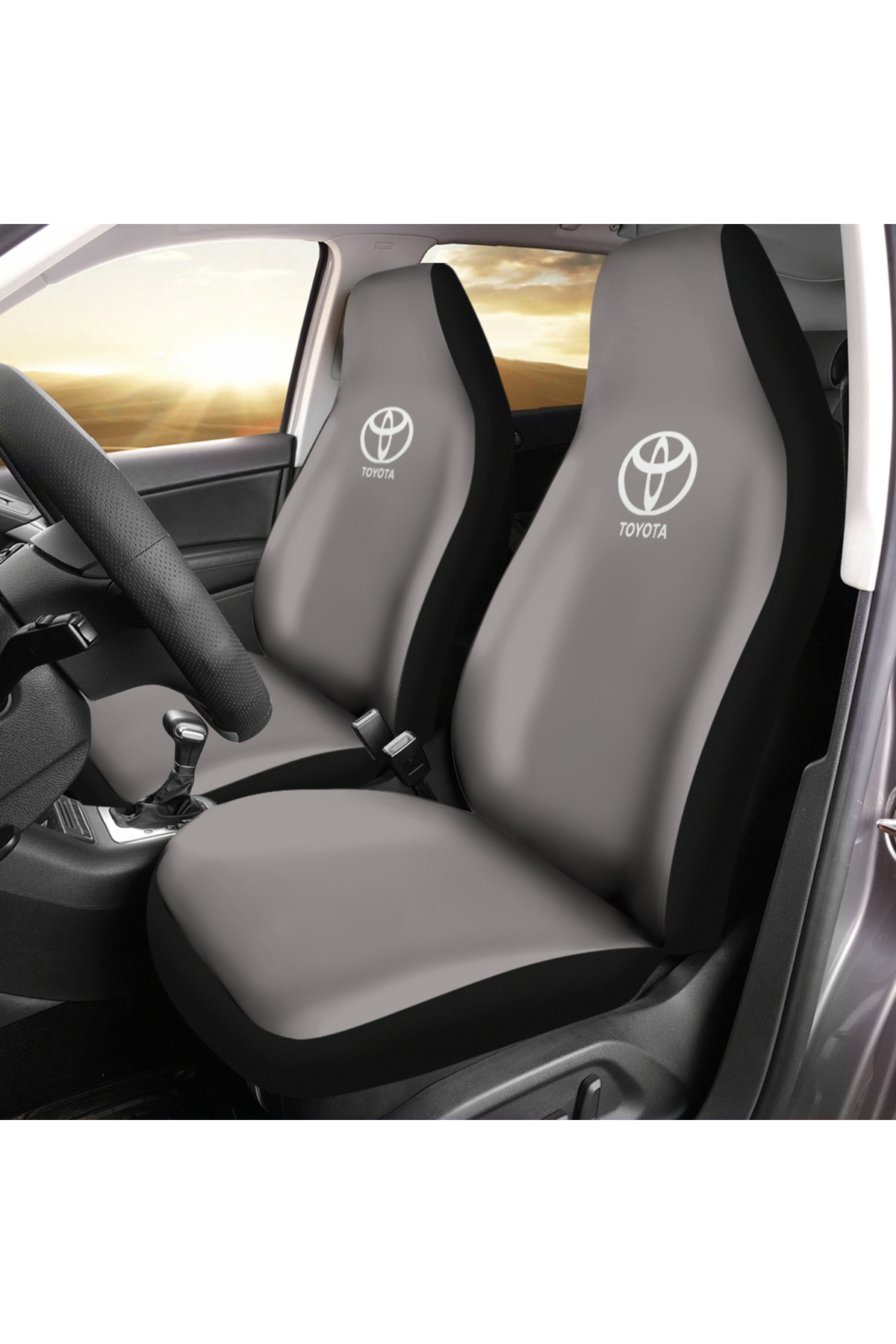 Antwax Toyota Corolla Uyumlu Pro Oto Koltuk Kılıfı Takımı – Penye Kumaş, Marka Logo Baskılı - Gri