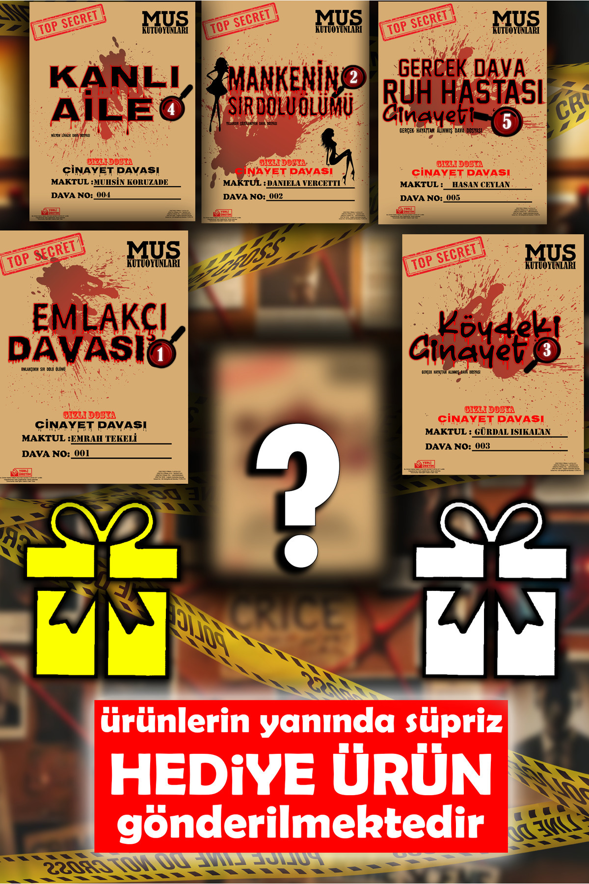 MUS Kutu Oyunları 5 Farklı Dava Tek Pakette Dedektif Oyunu Katil Kim Suçlu Bulma Kutu Oyunu Zor Seviye Dava Dosyası fotoğrafı 2 (önizleme)