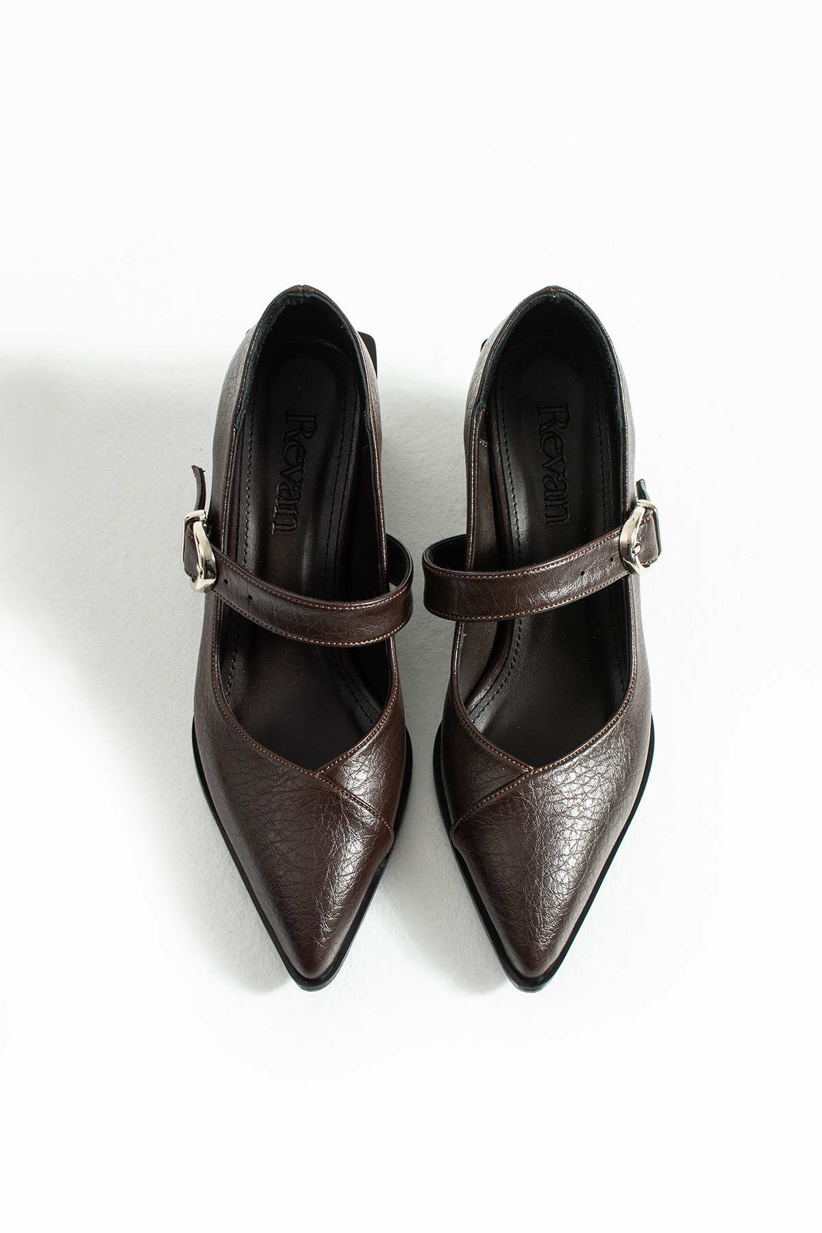 RevanStep  Kadın Sivri Burun Topuklu Ayakkabı - Hakiki Deri İç Taban Mary Jane Kalın Topuk - Görsel 5