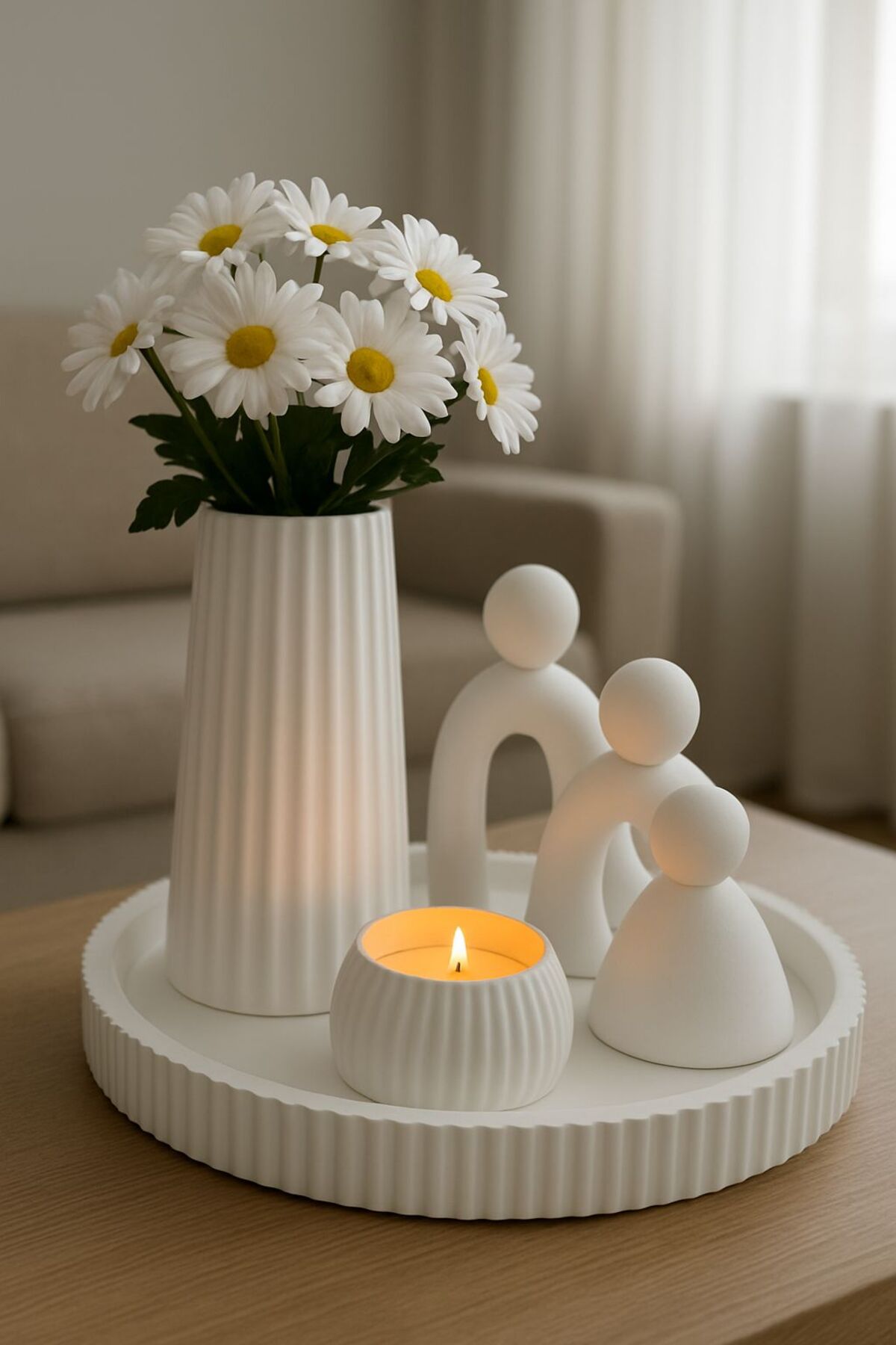 Minimal Decorative Vase, Candle Holder, Family Shaped Tray Set – Handmade Elegance