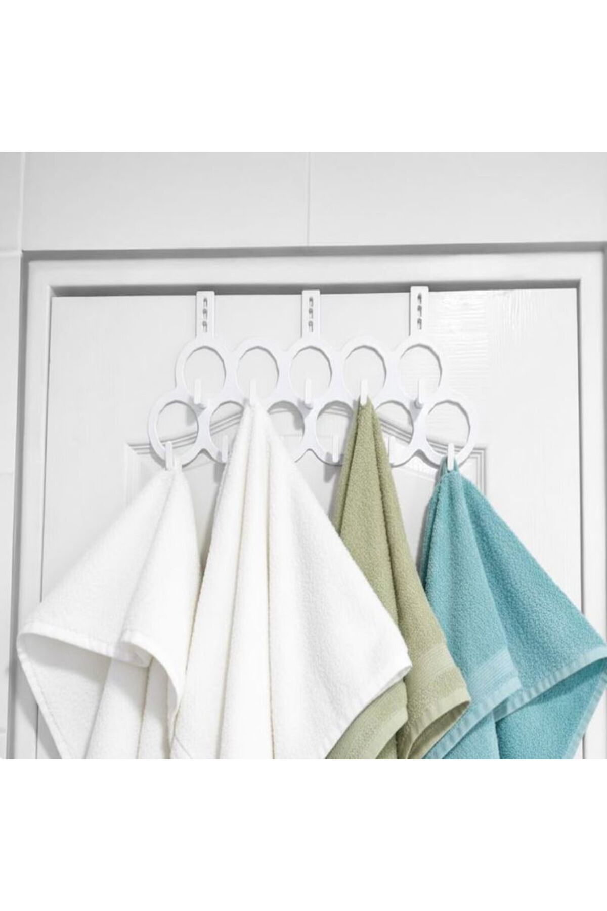 Practical Bathroom, Kitchen Towel Hanger with 11 Eyes Behind the Door, Organizer Hanger Inside the Wardrobe White
