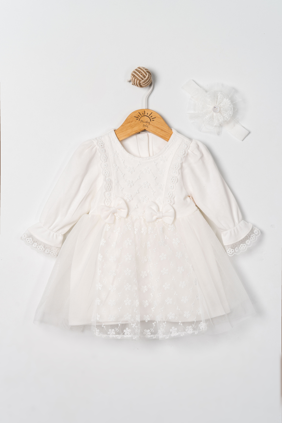 Miniday Baby Kız Bebek Mevlütlük Elbise Bandanalı Dantelli ELB1068 fotoğrafı 5 (önizleme)