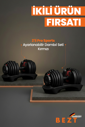 Bezt 2 li Pro Sports Ayarlanabilir Dambıl Seti (Kırmızı)