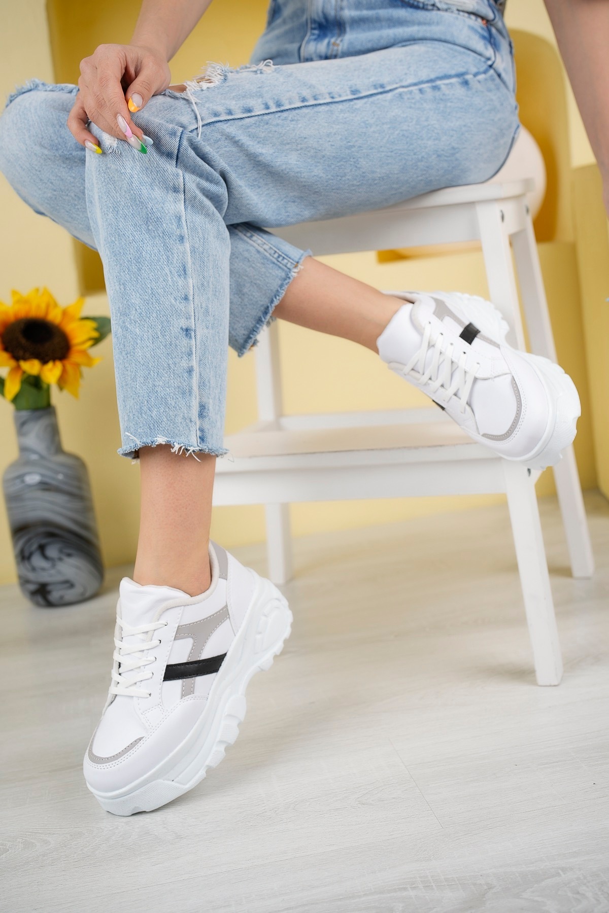 pasyone  Gri Kadın Yüksek Günlük Sneaker Spor Ayakkabı