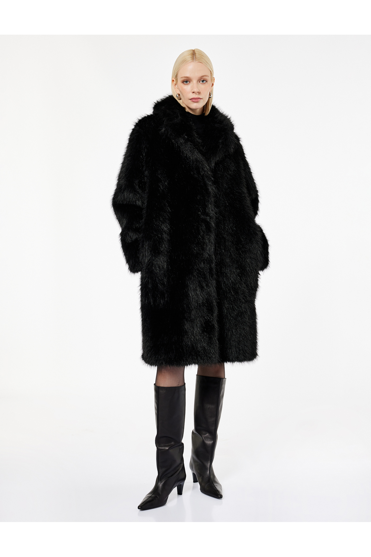 Koton  Suni Kürk Kaban Oversize Uzun Kollu Cepli - Görsel 2