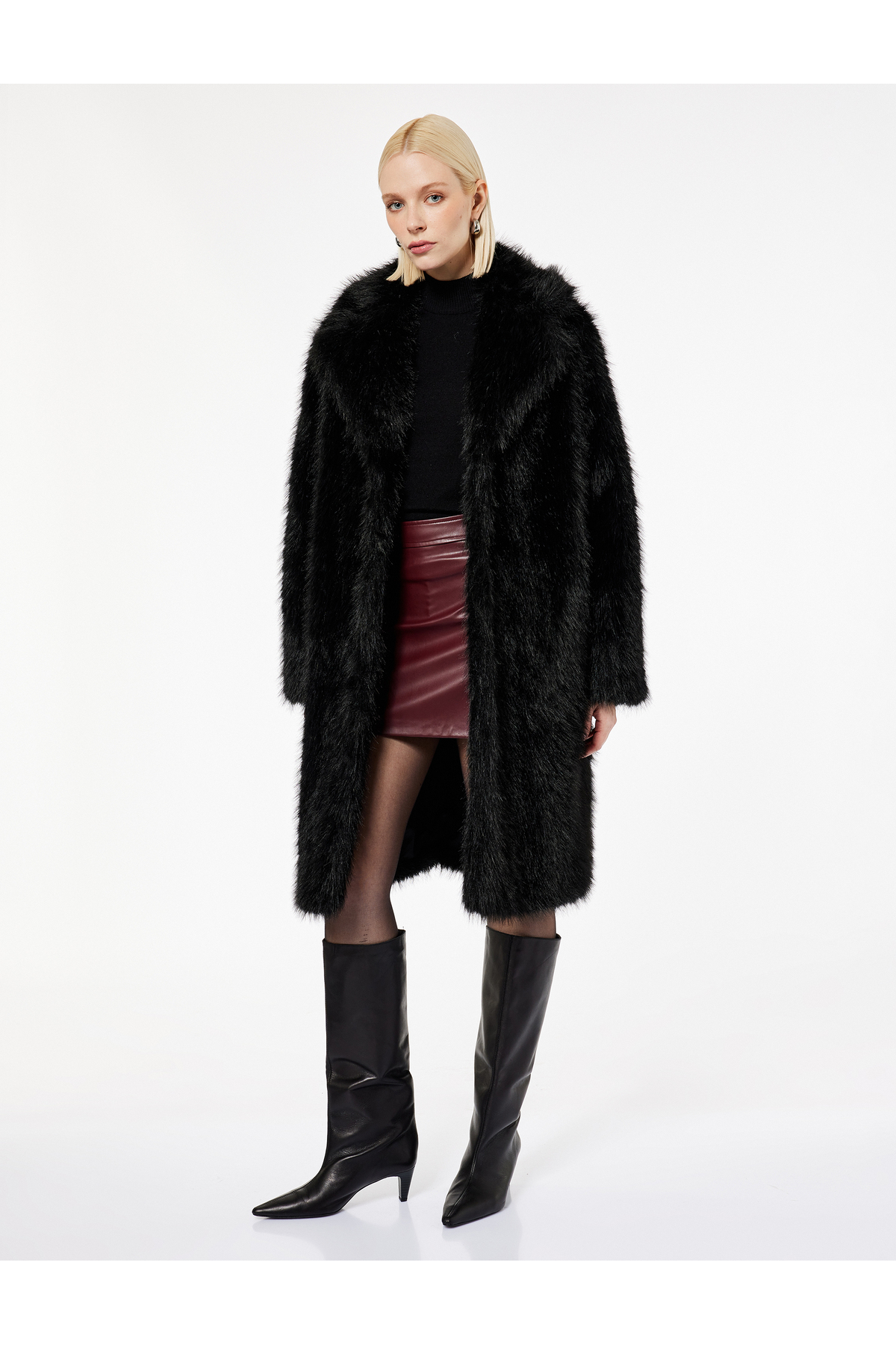 Koton  Suni Kürk Kaban Oversize Uzun Kollu Cepli - Görsel 4