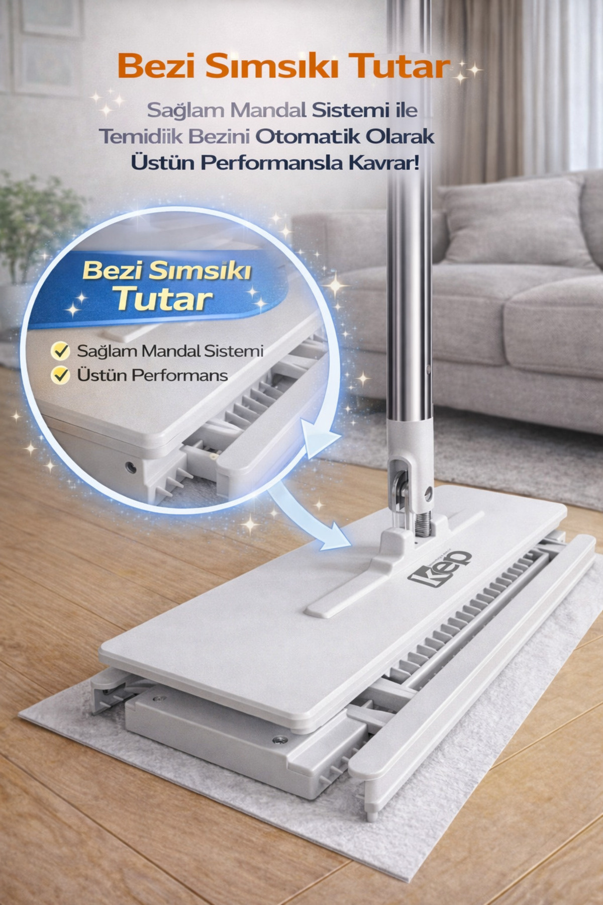 KEP Easy Mop 26 Cm Otomatik Bez Yakalayan Mop + Yer Havlusu 50'li