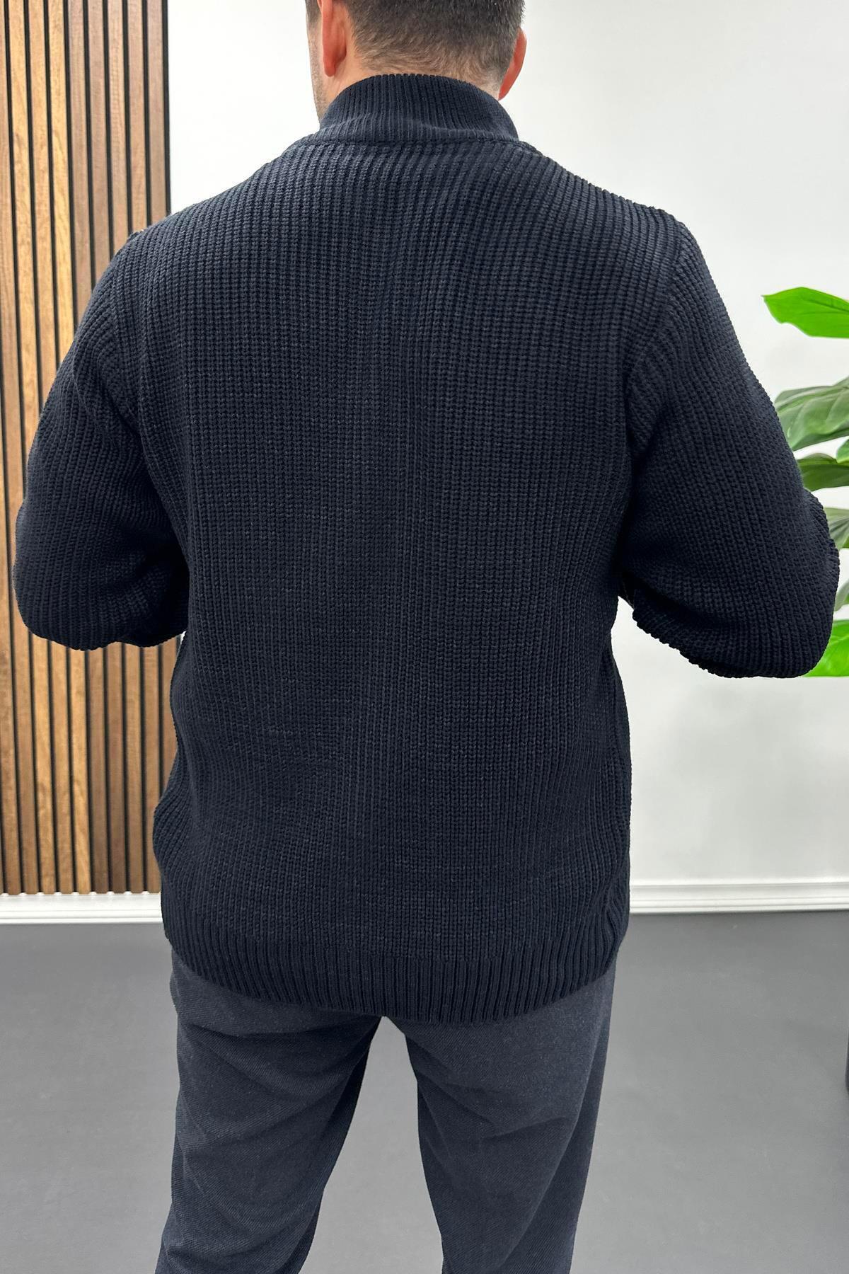 Erkek Slim Fit Fermuarlı Hırka Lacivert Edw434 — سرمه‌ای EDW00TX434 — تصویر 4 از 4