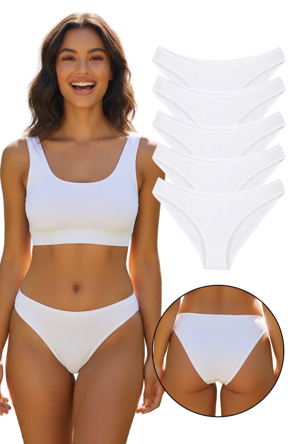 Women's Casual Cotton Panties White Bikini Model 5-Pack Kts1056