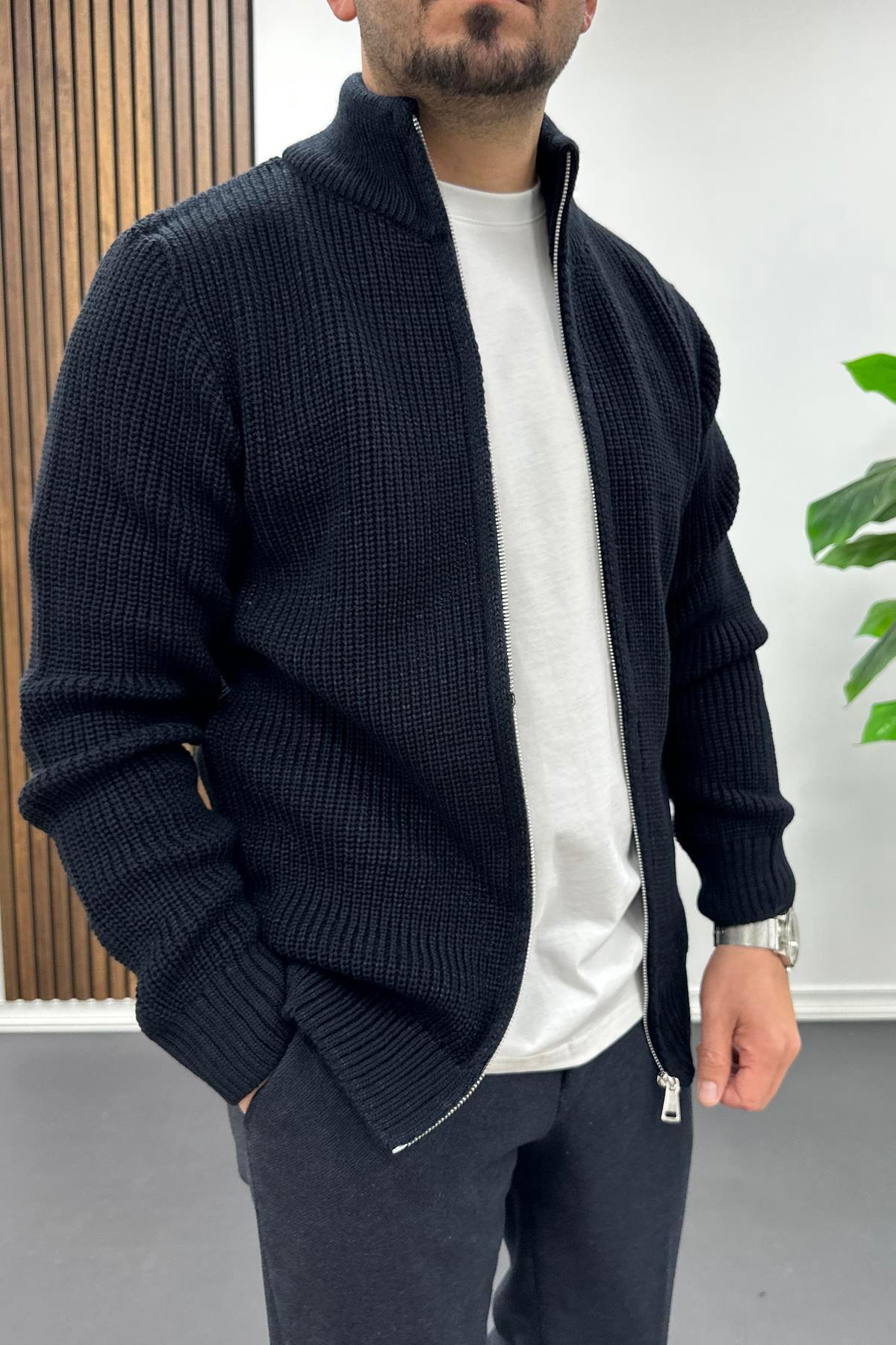 Erkek Slim Fit Fermuarlı Hırka Lacivert Edw434 — سرمه‌ای EDW00TX434 — تصویر 3 از 4