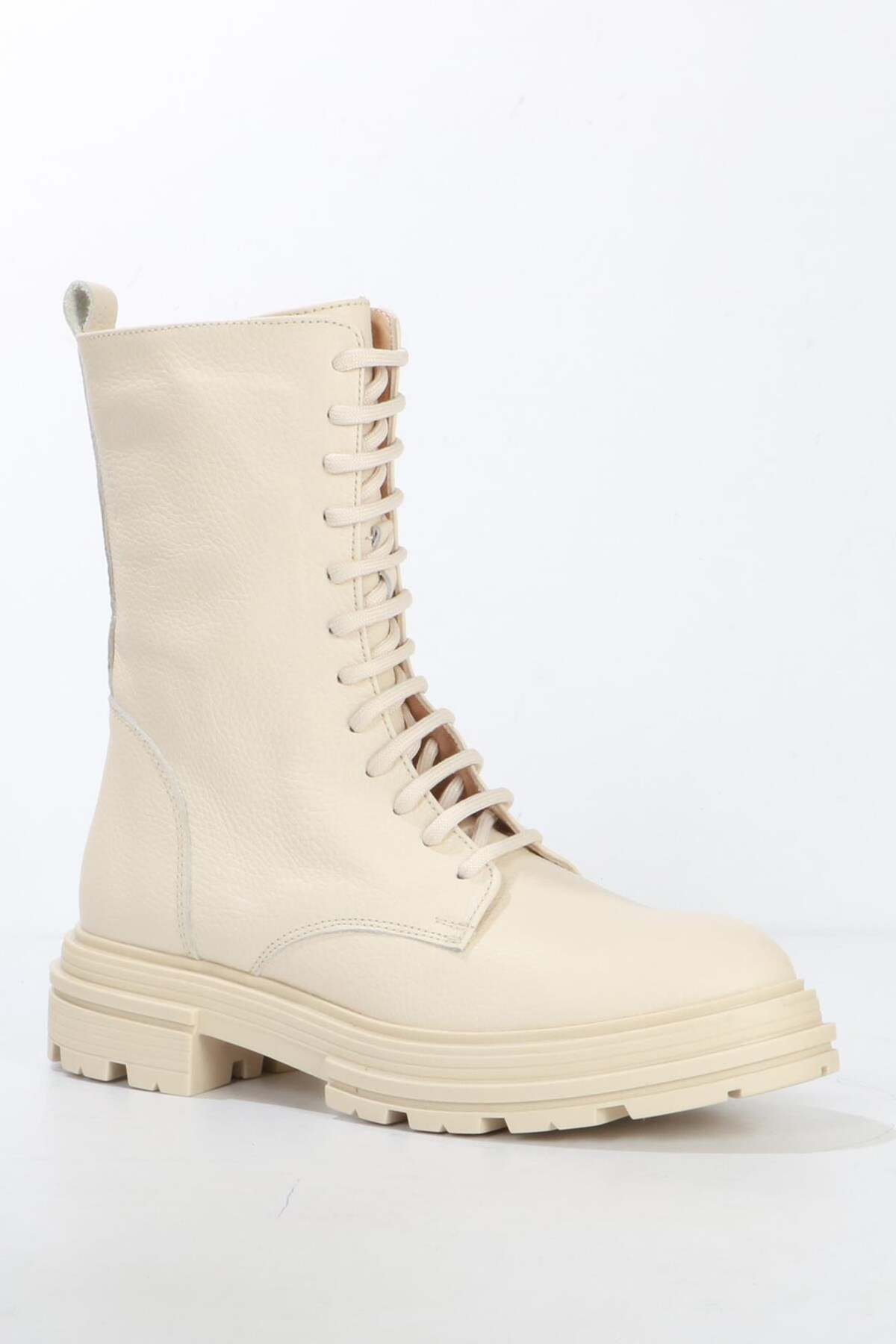 Minas Genuine Leather Minas Beige Outdoor Women's Boots 455 2334-Z