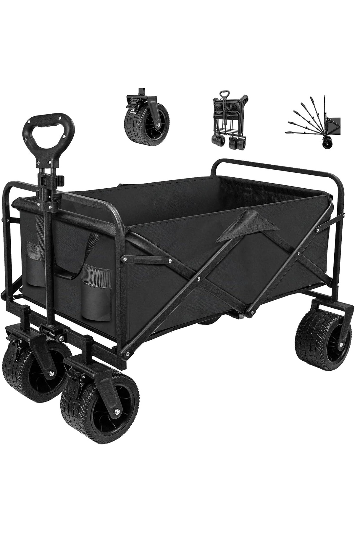 SUKILO Outdoor.Market Heavy-Duty Folding Trolley Wagon Cart – 360° All-Terrai...