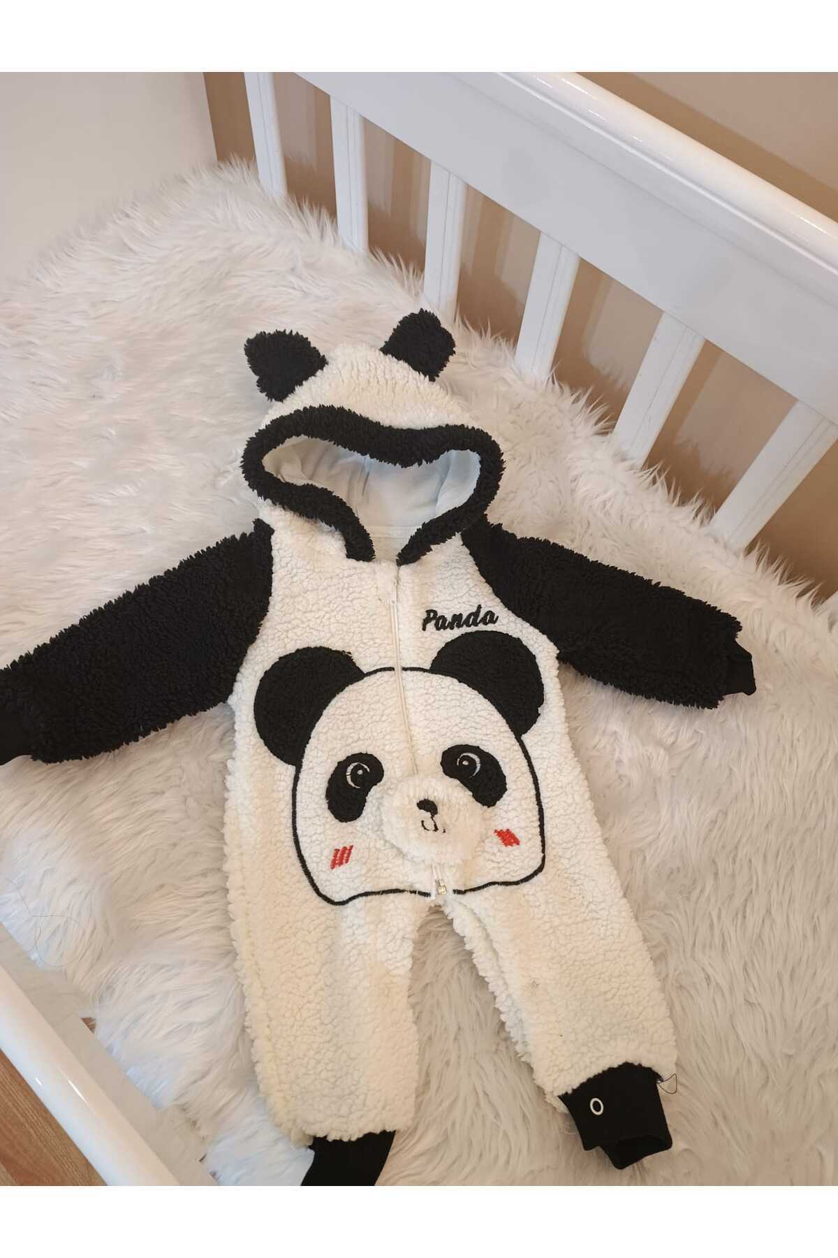 BY TUNA DESİGN Kışlık Panda Temalı Kapüşonlu Bebek Tulum – Peluş Welsoft, Fermuarlı fotoğrafı 2 (önizleme)