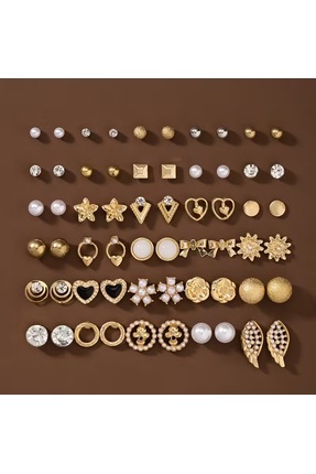 sssse 30'lu Set Moda Çiçekli Kalp Fiyonk Kare Geometrik Çoklu Stil Günlük Kul...