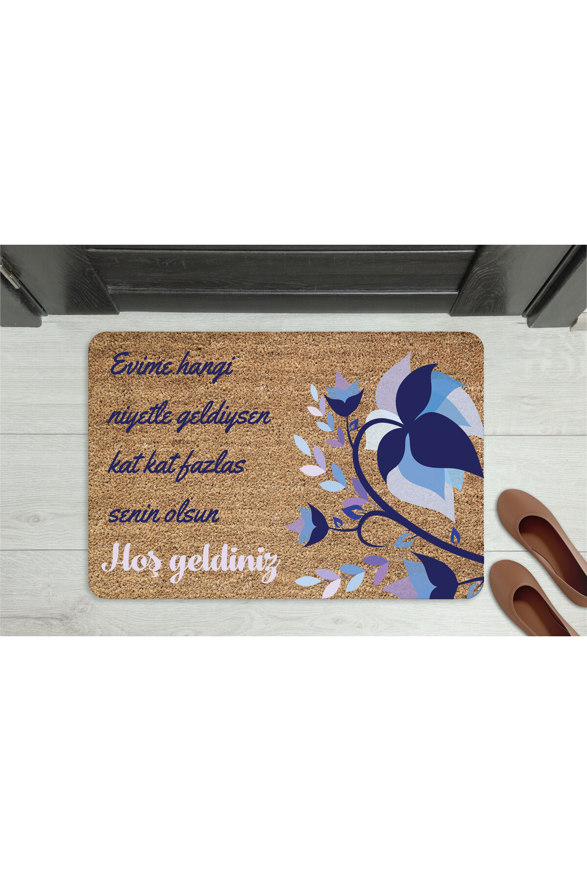 Welcome Front Door Mat with Meaningful Message – Floral Pattern, Non-Slip and Washable