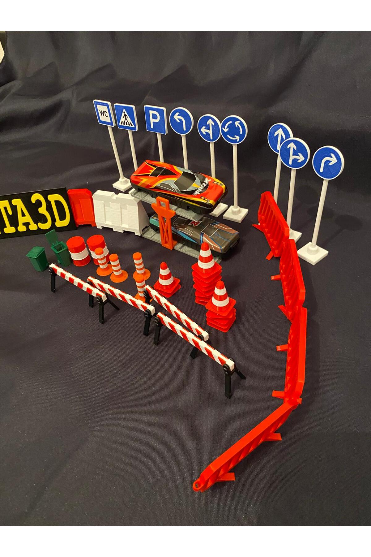 ست اسباب‌بازی آموزشی علائم ترافیکی، مخروط‌ها، تانک نفت و موانع جاده‌ای به همراه خودروی غافلگیرکننده هدیه