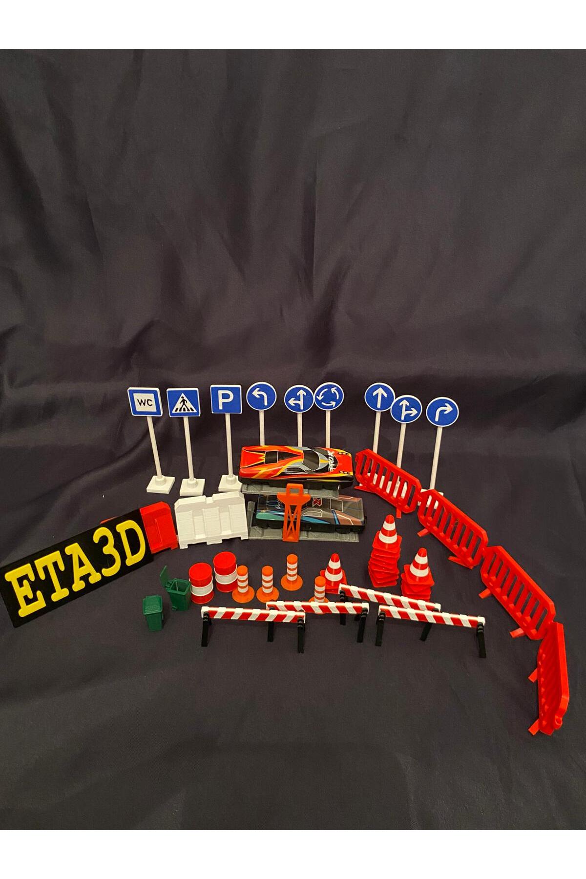 ست اسباب‌بازی آموزشی علائم ترافیکی، مخروط‌ها، تانک نفت و موانع جاده‌ای به همراه خودروی غافلگیرکننده هدیه