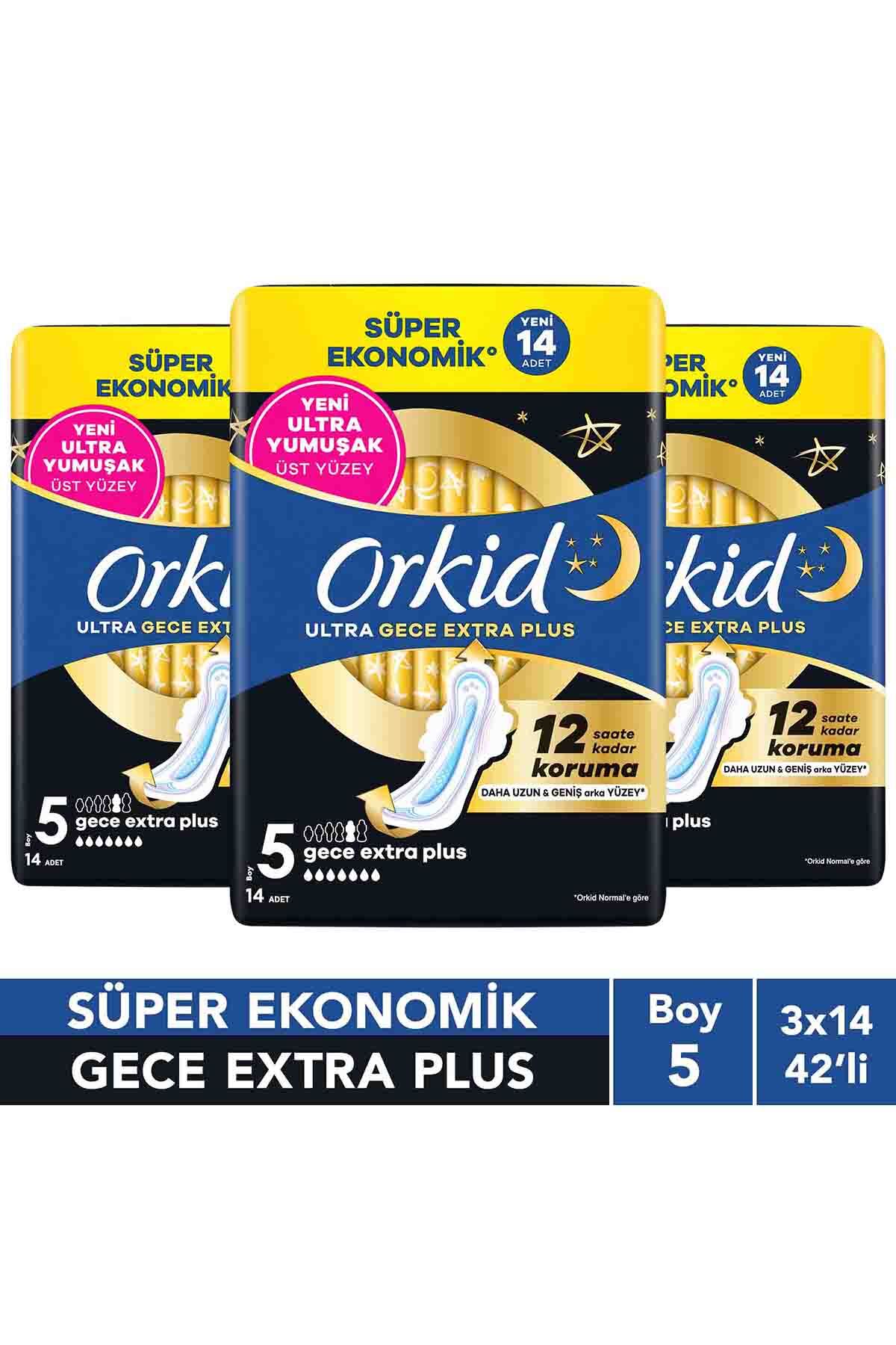 Orkid Ultra Gece Extra Plus (Boy 5) 14 Adet Süper Ekonomik Hijyenik Ped x3
