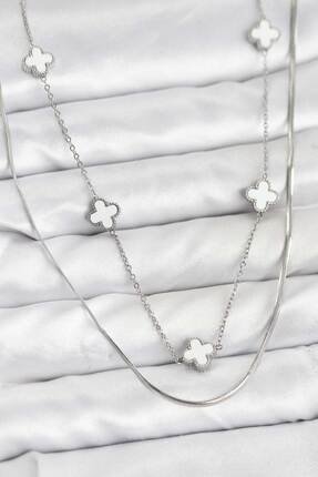 atastore2017 316L Çelik Zincir Gümüş Renk İtalyan Zincirli Yonca Model Kadın ...