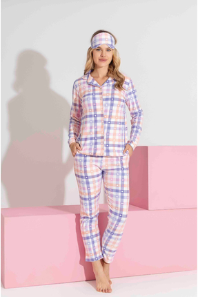 Tarık Kareli süet kadın pijama takımı