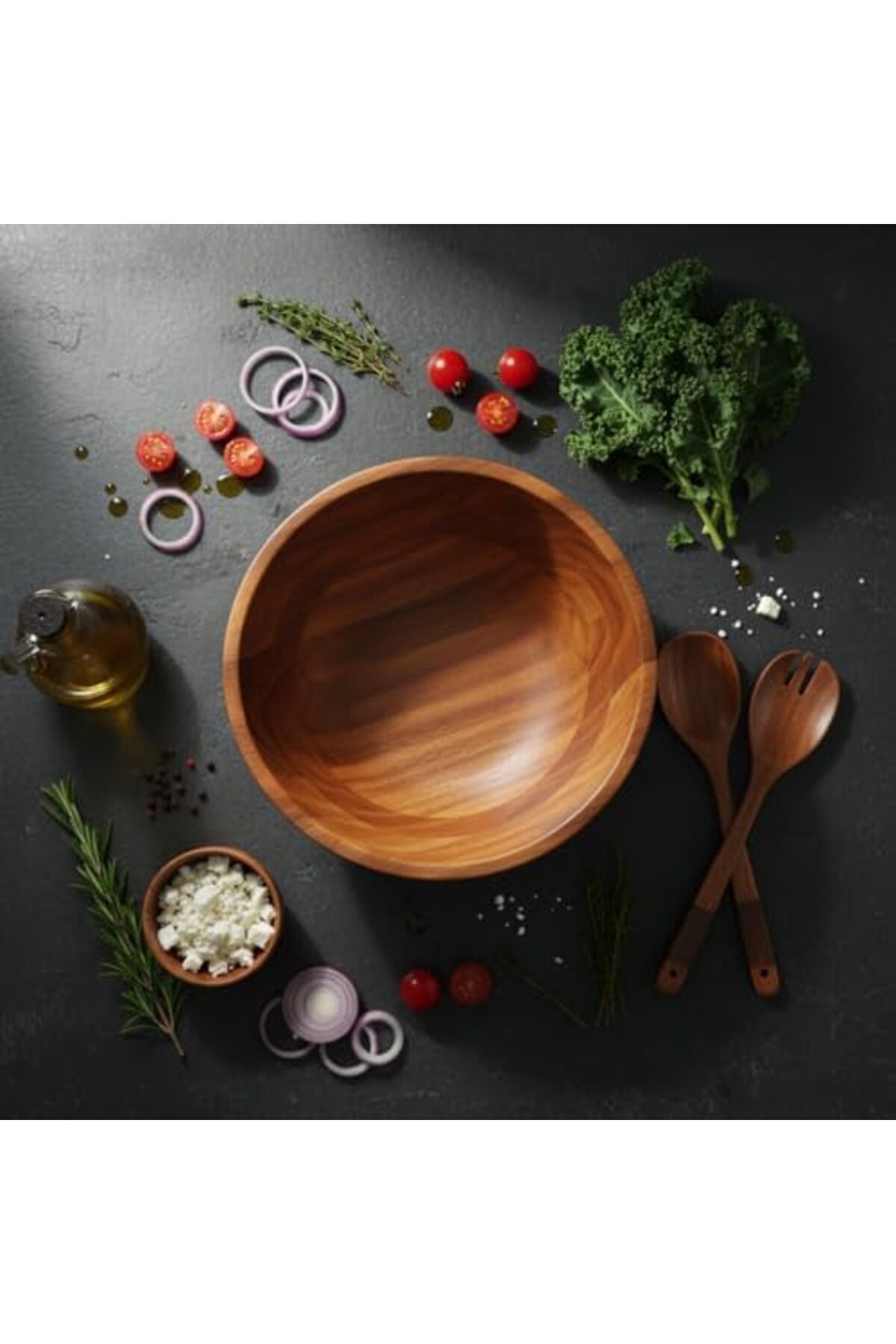 BRF BFSX 23cm Doğal Akasya Ağacı Salata Kasesi – El Yapımı Derin Ahşap Servis ve Karıştırma Kasesi | Mey