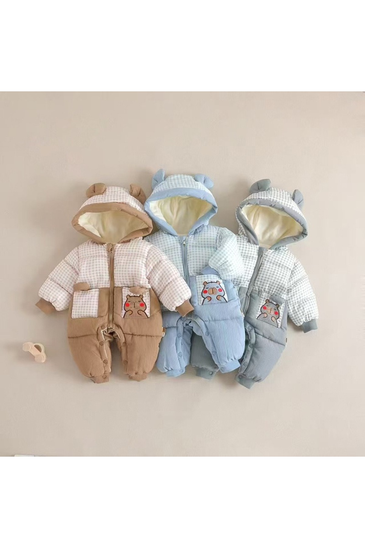 melisam.msg Kız Erkek Çocuk İçi Polar Kalın Sevimli Ayıcık Tulum Mont fotoğrafı 5 (önizleme)