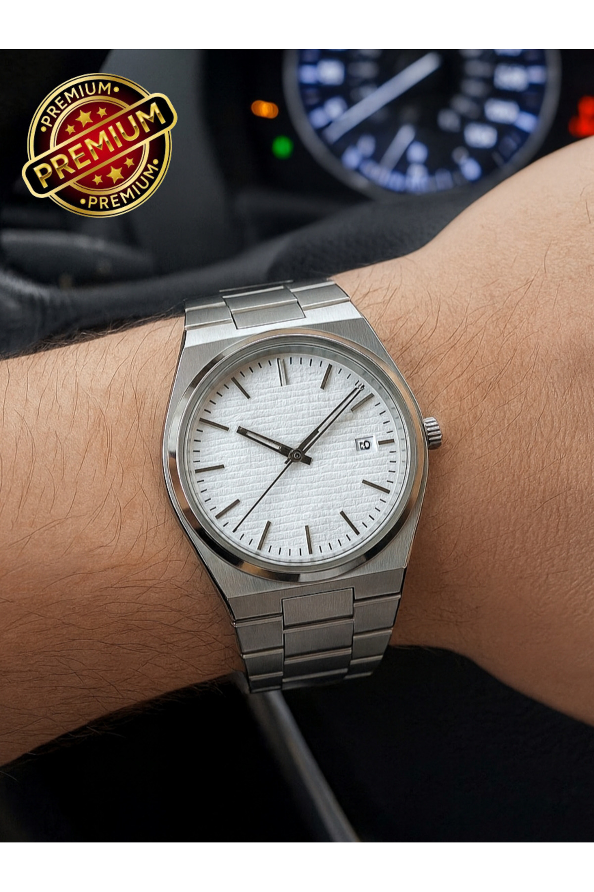 ساعت مردانه فولادی با صفحه سفید ممتاز و تقویم