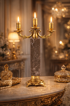 Montdekor EL YAPIMI MERMER TAŞLI BRONZ ŞAMDAN (45 cm yükseklik)