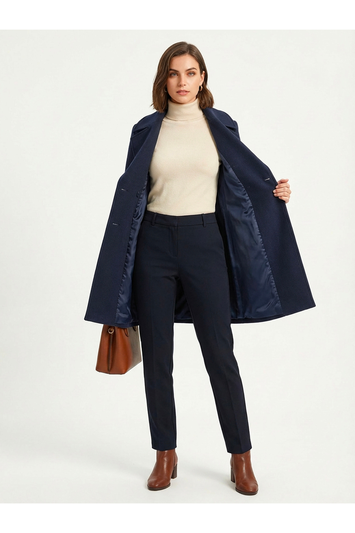 Soydan Güner  Kadın Kısa Kruvaze Kaban Lacivert 1480 - Görsel 5