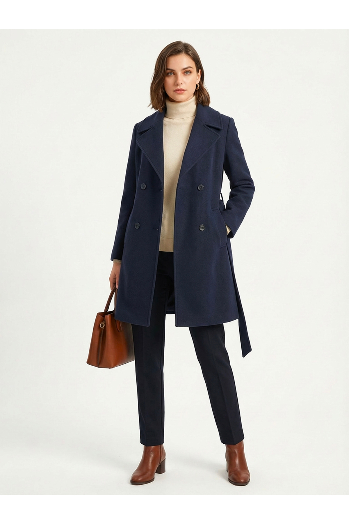 Soydan Güner  Kadın Kısa Kruvaze Kaban Lacivert 1480 - Görsel 2