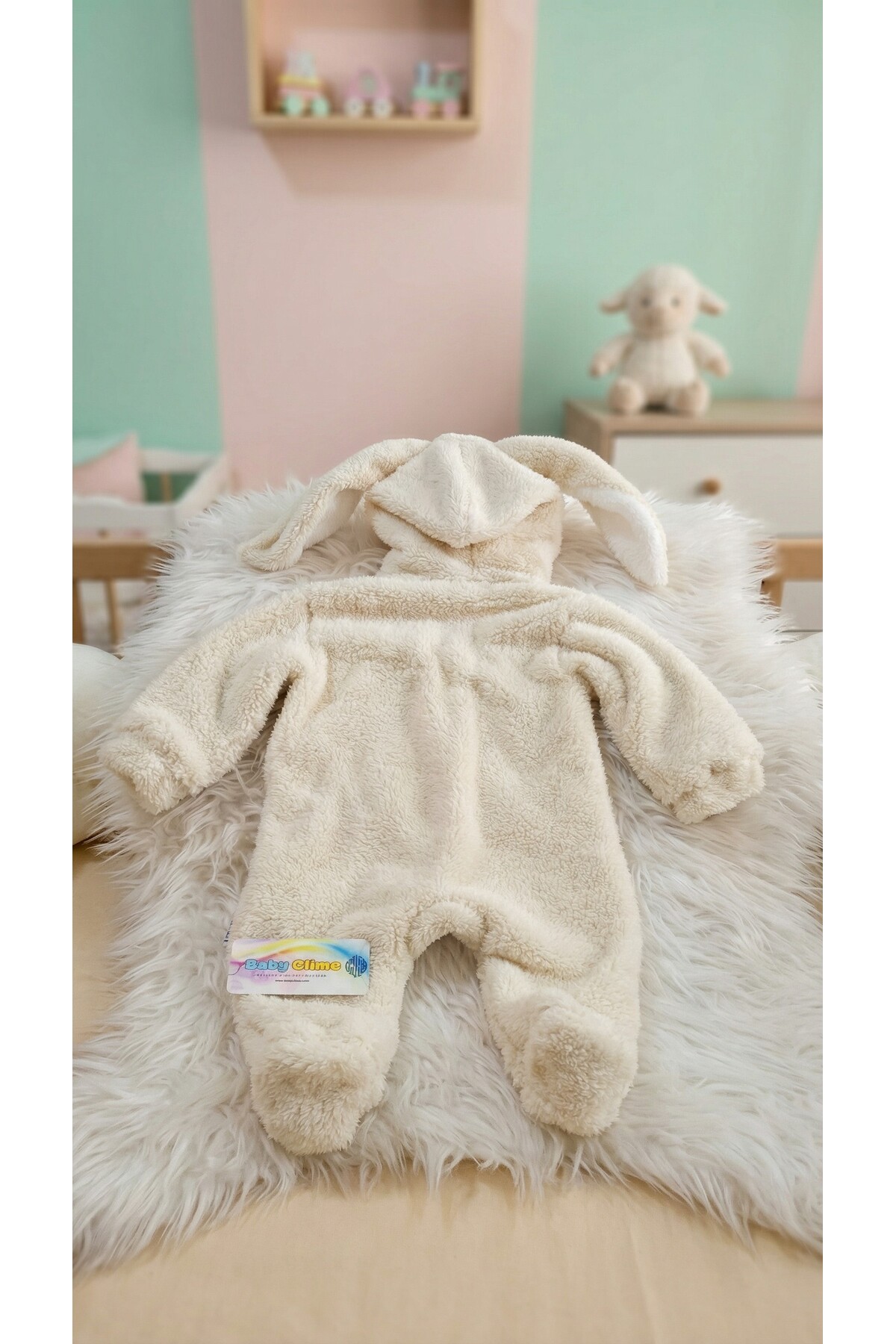 Baby Clime 0–12 Ay Kışlık Bebek Tulumu – İsimli Welsoft Kapüşonlu Tavşan Kulaklı Patikli fotoğrafı 6 (önizleme)