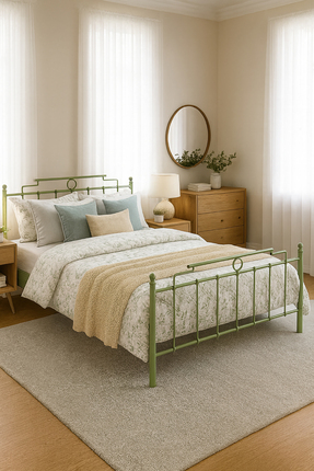 Unimet Hatkus Çift Kişilik Ferforje Metal Karyola-Yeşil (AHŞAP LATALI)